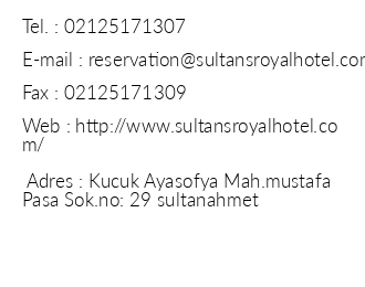 The Sultans Royal stanbul Hotel iletiim bilgileri
